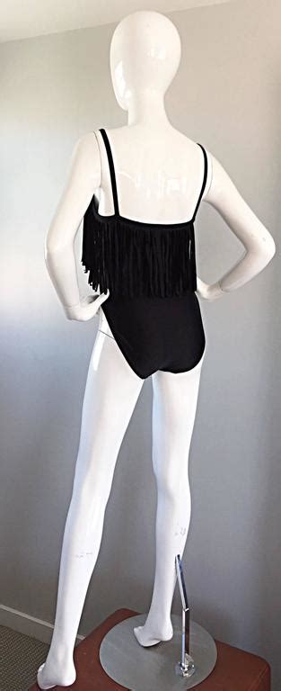 Oscar De La Renta Vintage Black Fringed One Piece Swimsuit Bodysuit