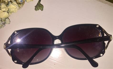 Vintage 70s Black Sunglasses With Gold Accents Black Gradient Lenses