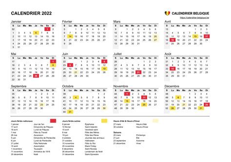 Calendrier Annuel 2022 à Imprimer Belgique Calendrier Mensuel