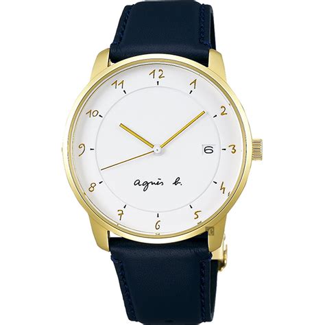 【agnes b 】法國時尚簡約手錶 白x金框x藍 38mm vj42 kz30b bs9005j1 pchome 24h購物
