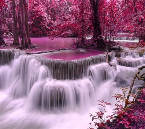 Pink Waterfall Pink Nature Waterfall Pretty Scenic