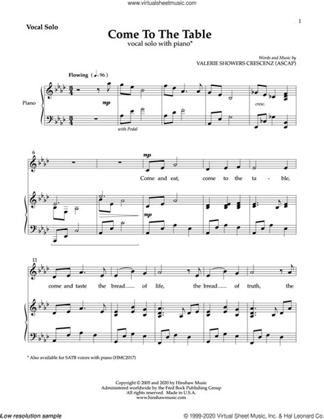 Come To The Table Sheet Music For Voice And Piano Pdf