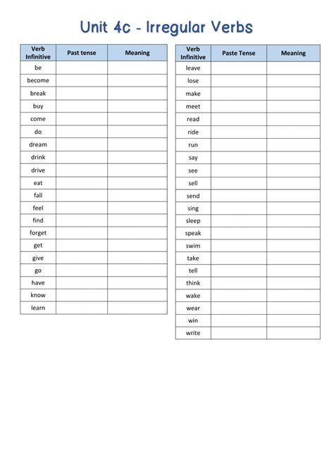Some verbs that don't change in the simple past tense and past participle are also considered to be irregular verbs. Irregular verbs list activity