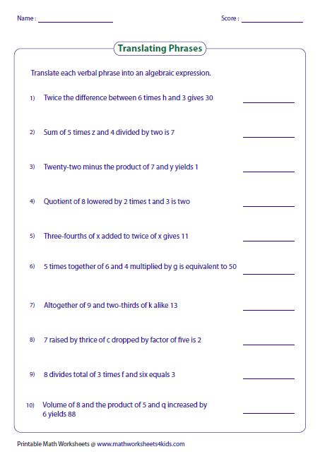 This preschool speech therapy visual schedule and first then board includes 103 images for speech games, movement games, books, songs, crafts, fine motor activities, and more! Translate each verbal phrase into an algebraic expression ...