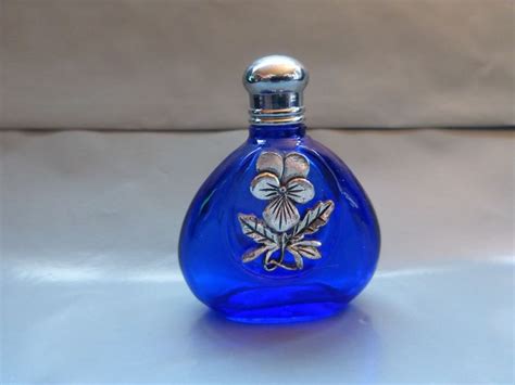 Vintage Cobalt Blue Small Perfume Bottle Witha Silver Coloured Etsy Uk Perfume Bottles