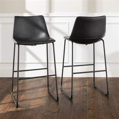 Industrial Black Faux Leather Bar Stools Set Of 2 Rc Willey