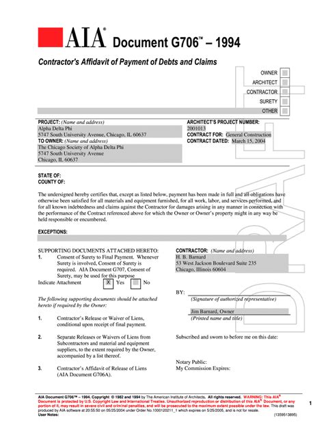 The parties may be all architects, all engineers, a combination of architects and engineers, dodument another combination of. Aia G706 Form - Fill Online, Printable, Fillable, Blank ...