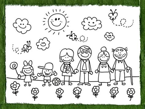 Colorear una pequeña familia formada por tres miembros. Dibujos infantiles del Día de la Familia para colorear - Información imágenes