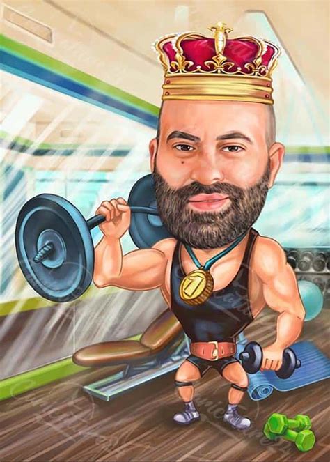 🎨 Customized Muscle Man Caricature In The Fitness From A Photo The
