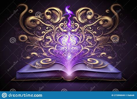 Open Magical Book With Glowing Lights Over Pages On Abstract Background