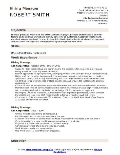 People are our most important asset and you'll. Hiring Manager Resume Samples | QwikResume