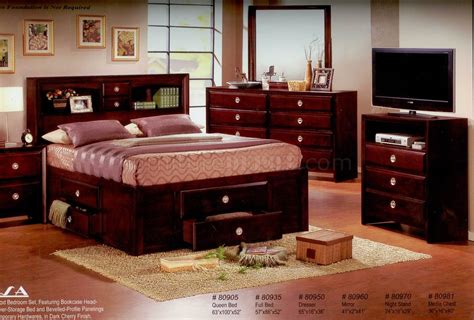 The cavalier bedroom set exemplifies the finest in old world european design inspiration. Dark Cherry Finish Modern Bedroom w/Optional Casegoods