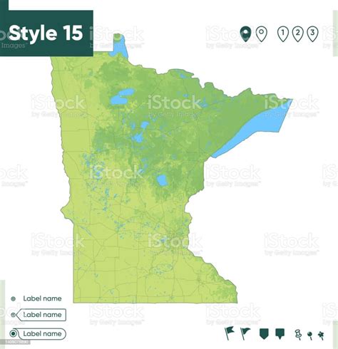 Minnesota Usa Map With Shaded Relief Land Cover Rivers Lakes Mountains