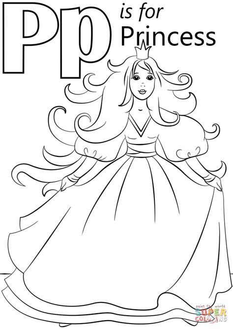 Letter P is for Princess coloring page | Free Printable Coloring Pages