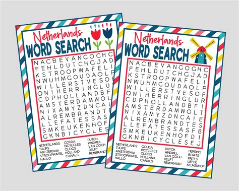 Netherlands Word Search Game Printable Word Search Instant Digital