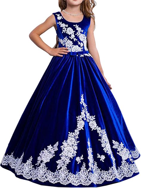 Hengyud Blue Velvet Pageant Dresses For Girls 7 16 Flower Girl Dress