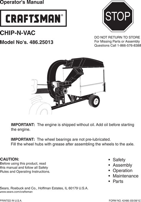 Find the parts you need fast with ereplacementparts.com. Craftsman Chipper Vac Riding Mower Attachment Owners Manual