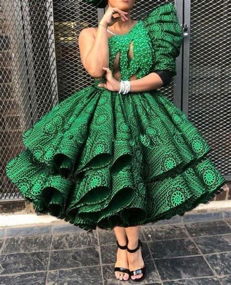 Green Shweshwe Dresses South African Traditional Dresses African Traditional Dresses African