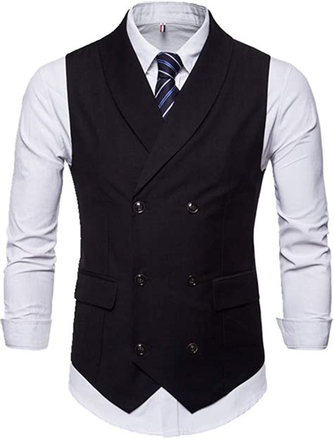 Men S Double Breasted Vest Large Casual Vest Amazon Co Uk Clothing