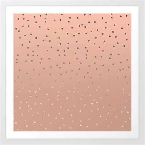 Grey Ombre Gold Glitter Polka Dots On Salmon Blush