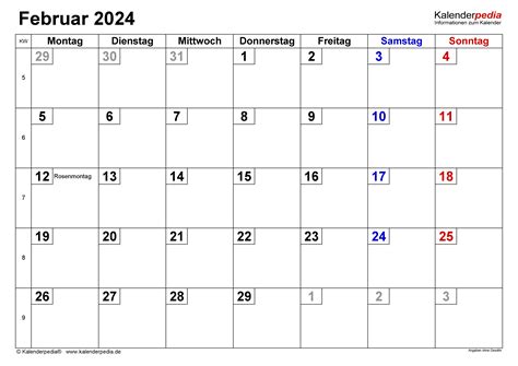 Kalender Februar 2024 Als Excel Vorlagen