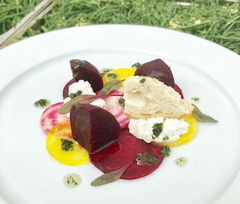 Chef team in restaurant kitchen fine dining dessert. Beetroot and goats cheese starter Fine Dining Plating ...
