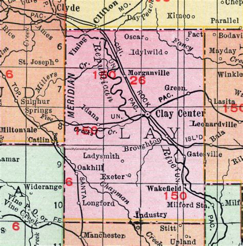 Clay County Kansas 1911 Map Clay Center Wakefield Vining