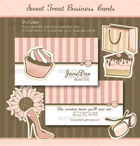 A good name for a cake related business should be creative, cute and catchy, especially if cupcakes are the core attraction of the bakery. Sweet Treats Business Cards by rfertner | GraphicRiver