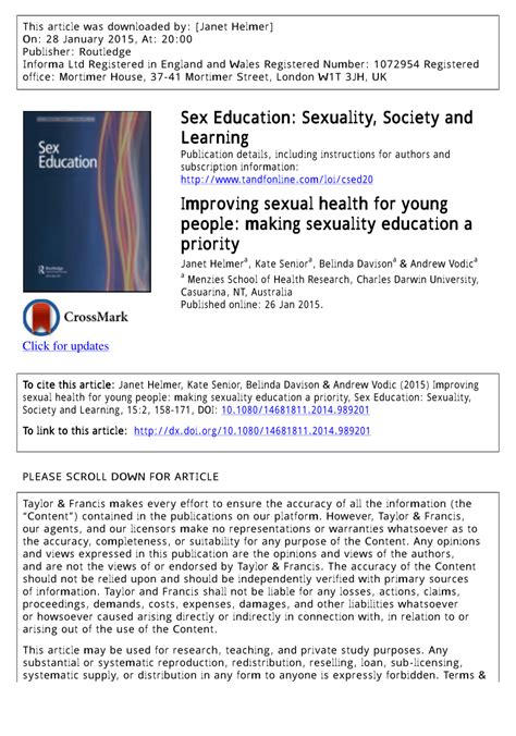 Pdf Improving Sexual Health For Young People Making Sexuality Education A Priority