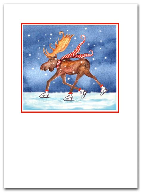 Skating Moose Christmas Cards Boxed Card Setmoose Christmas Etsy