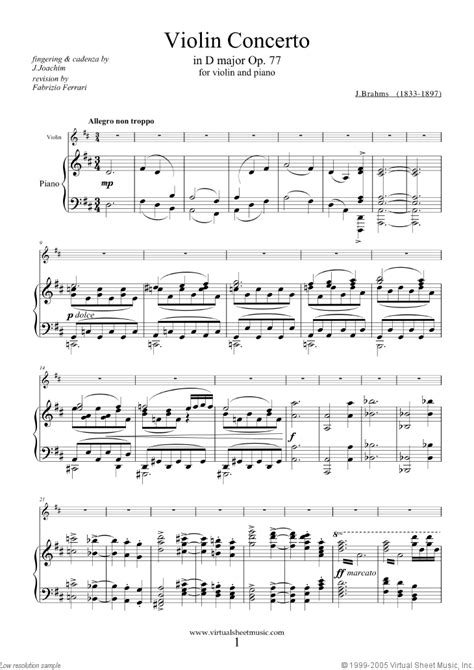 Brahms Violin Concerto In D Major Op77 Sheet Music For Violin And Piano
