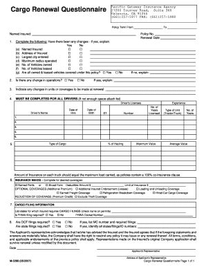 Fillable Online Cargo Renewal Questionnaire - Pacific ...
