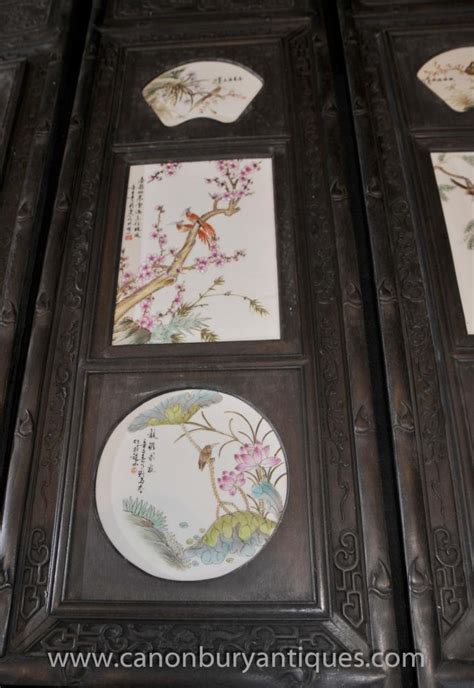 Set 4 Hand Carved Porcelain Chinese Plaques Screens Paintings Oriental Art