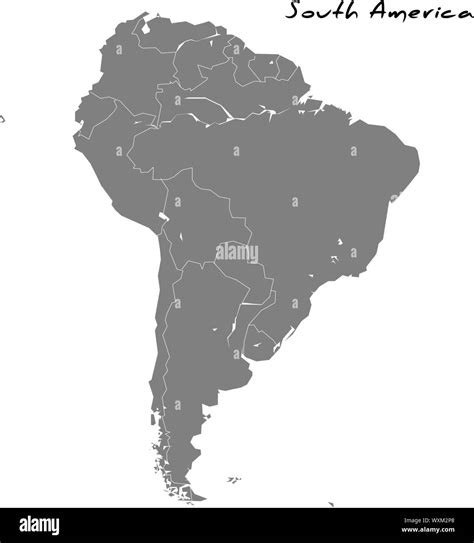 High Quality Map Of South America With Borders Of The Regions Stock
