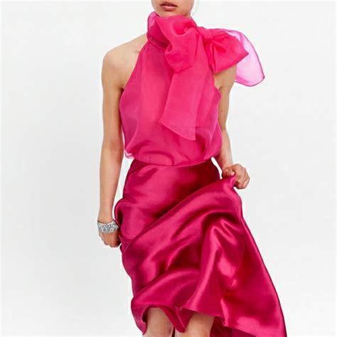 Zara Skirts Nwts Zara Fuschia Pink Slip On Satin Effect Skirt