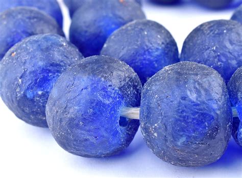 24 Super Jumbo Blue Recycled Glass Beads Translucent Etsy Recycled