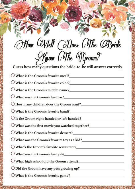 How Well Does The Bride Know The Groom Game Bridal Shower Planning Bridal Shower Wedding Games