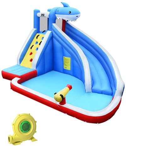 Gymax Inflatable Water Park Bounce House Slide Shark W Climbing Wall