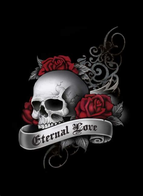 Download Love Skulls And Roses Eternal Love Art Wallpaper