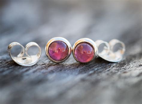Pink Tourmaline Stud Earrings Tiny Round Studs Tourmaline Etsy In