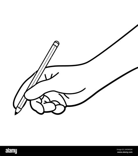 Hand Holding Pencil Writing Drawing Illustration Side View Outline Line