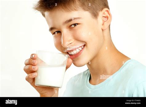 Boy Drink Milk On White Stock Photo Alamy