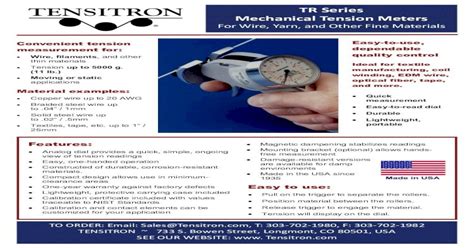 Tr Series Mechanical Tension Meters Tensitron · Tr Series Mechanical