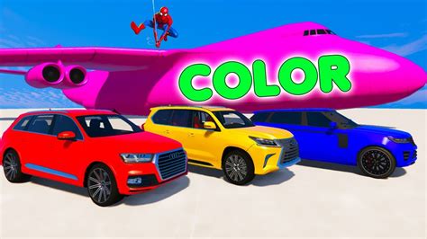 Color Suv Transportation On Big Plane With Spiderman 3d Animation For