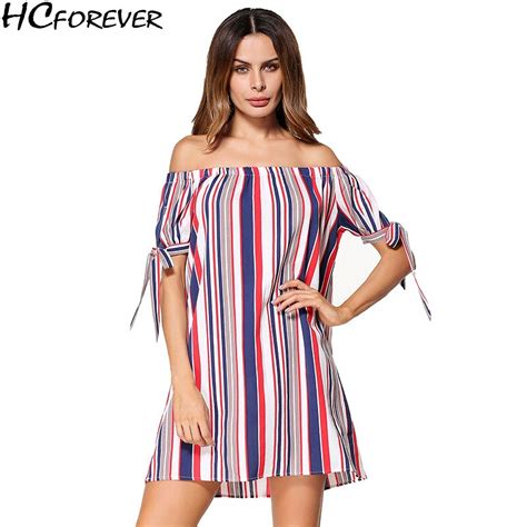 Summer Sexy Off Shoulder Mini Women Dress Party Striped Short Club Dresses Loose Sleeve