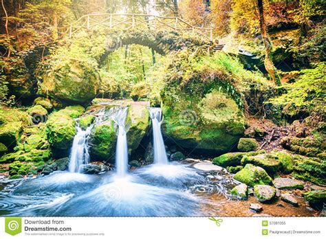 Beautiful Waterfall In Autumn Forest Stock Image Image