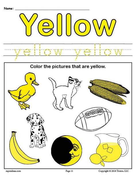 Color Yellow Worksheet For Preschool