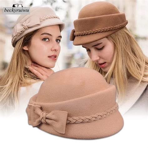 Wholesale Pure Wool Felt Fedora Hats Girl Banquet Fashion Headwear