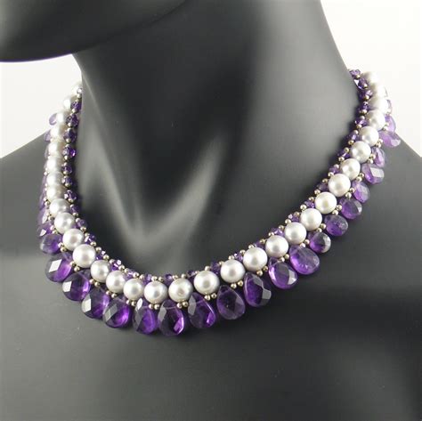 Silver Pearl And Amethyst Collar Necklace The Real Pearl Co