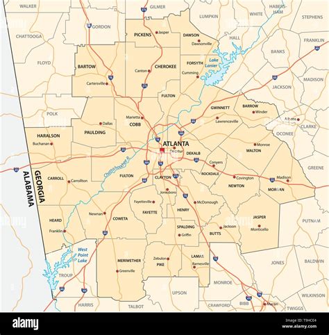 Administrative And Political Road Map Of The Atlanta Metropolitan Area